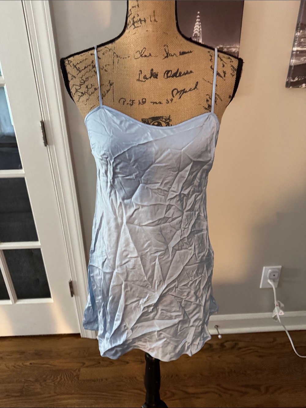 Light Blue Satin Slip Nightdress with Adjustable Straps